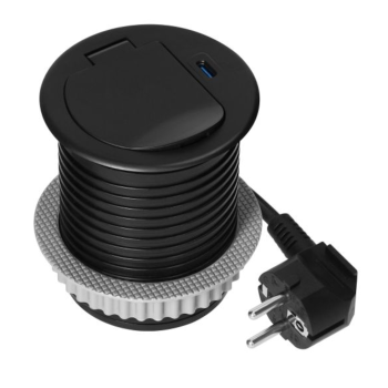 GNIAZDO MEBLOWE POJEDYNCZE SCHUKO ORNO OR-GM-9040(GS)/B KABEL 1,9m Ø6cm USB